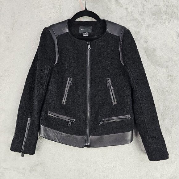 Club Monaco Jackets & Blazers - Club Monaco Motorcycle Jacket Womens 00 Black Wool Boucle Lambskin Leather Trim